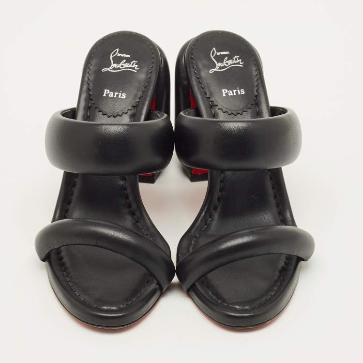 Pre Owned Christian Louboutin Inflama Sab Size 38.5 Black Leather Slide Sandals