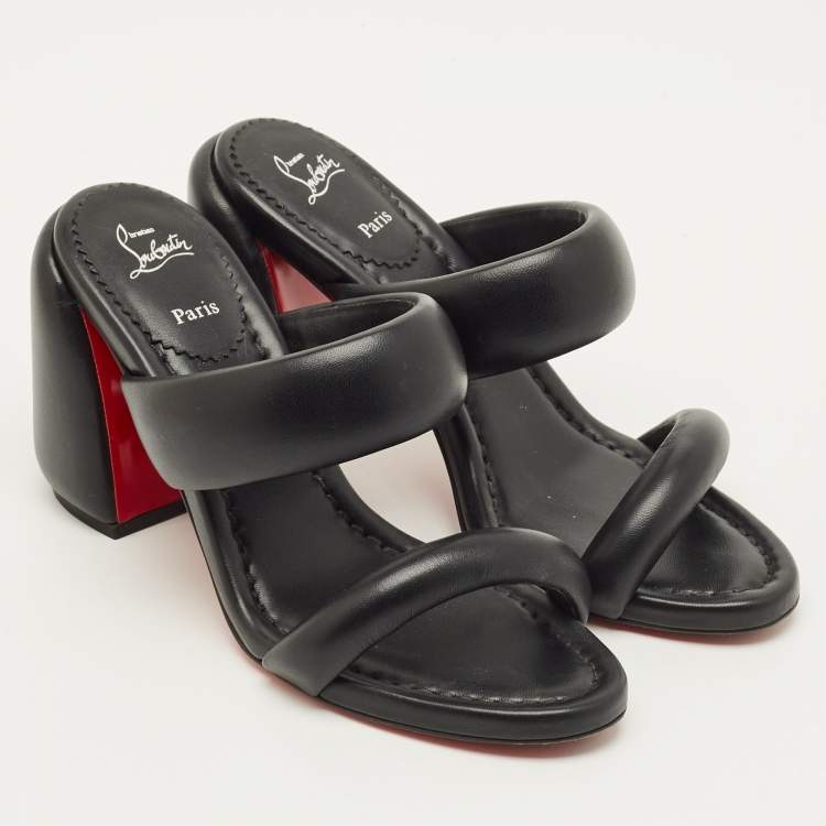 Pre Owned Christian Louboutin Inflama Sab Size 38.5 Black Leather Slide Sandals
