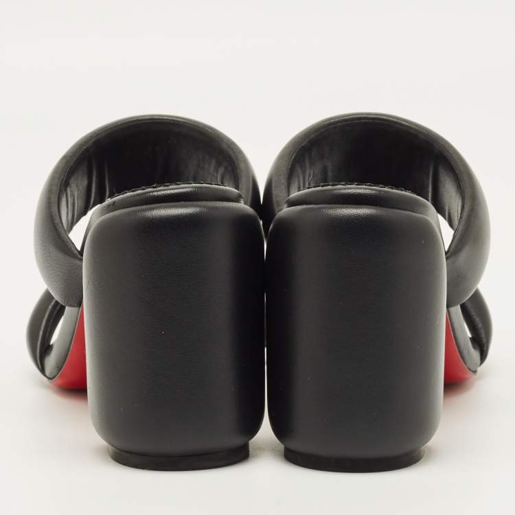 Pre Owned Christian Louboutin Inflama Sab Size 38.5 Black Leather Slide Sandals