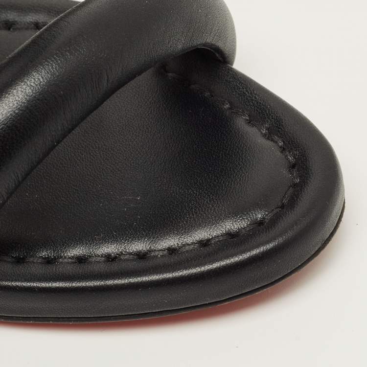 Pre Owned Christian Louboutin Inflama Sab Size 38.5 Black Leather Slide Sandals