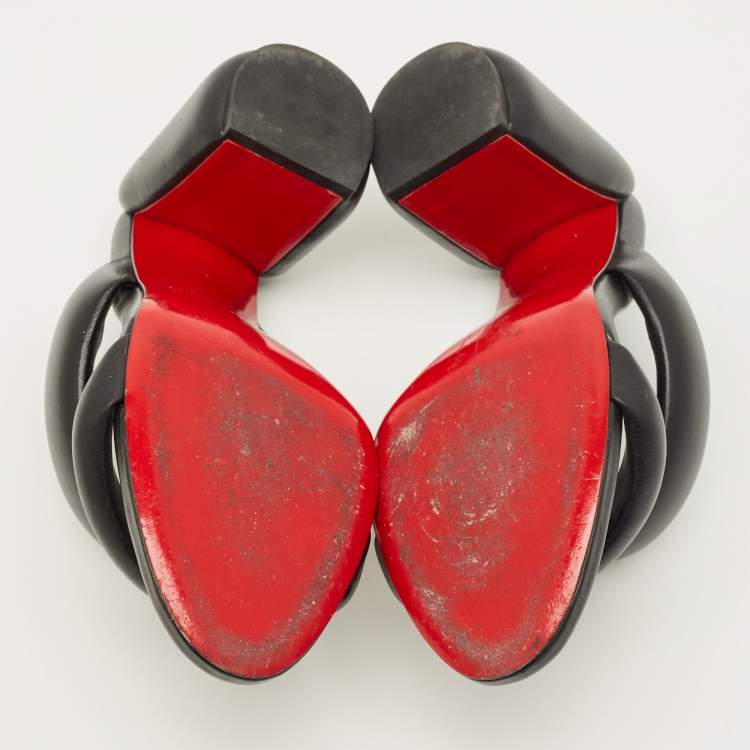 Pre Owned Christian Louboutin Inflama Sab Size 38.5 Black Leather Slide Sandals