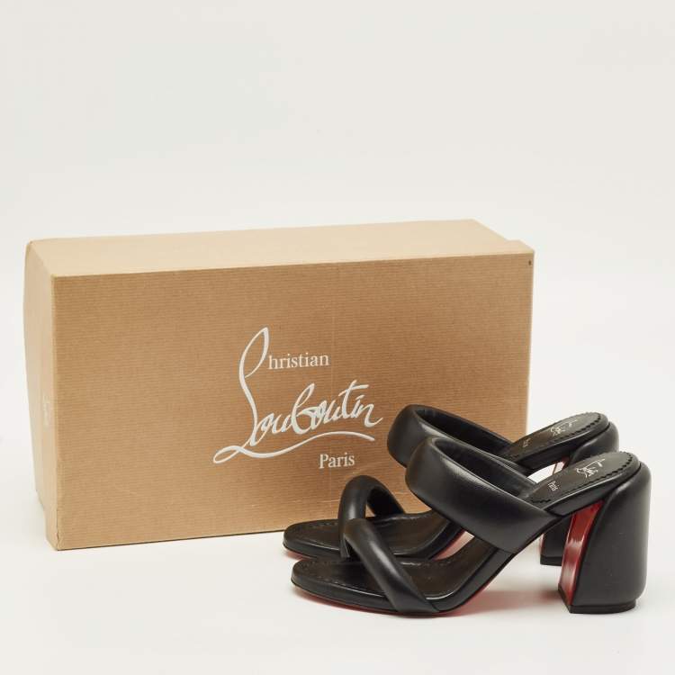 Pre Owned Christian Louboutin Inflama Sab Size 38.5 Black Leather Slide Sandals
