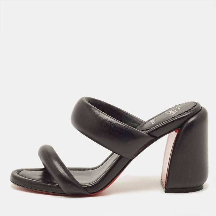 Pre Owned Christian Louboutin Inflama Sab Size 38.5 Black Leather Slide Sandals