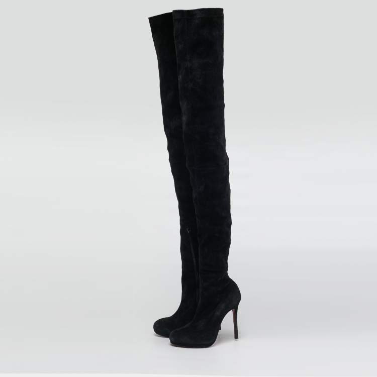 Pre Owned Christian Louboutin Size 36.5 Black Suede Knee Length Boots