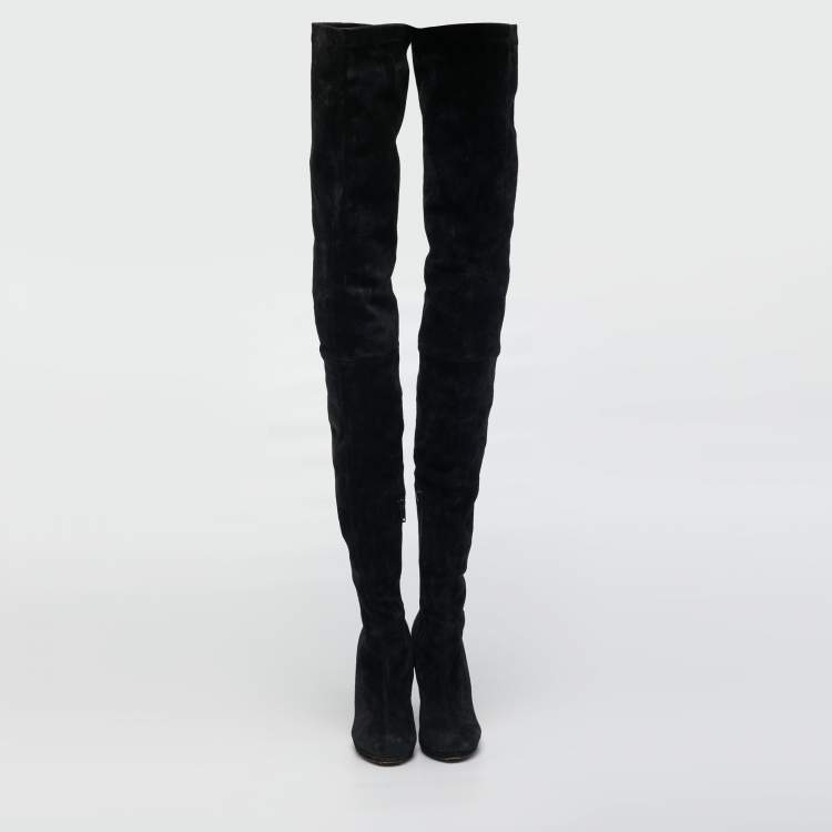 Pre Owned Christian Louboutin Size 36.5 Black Suede Knee Length Boots