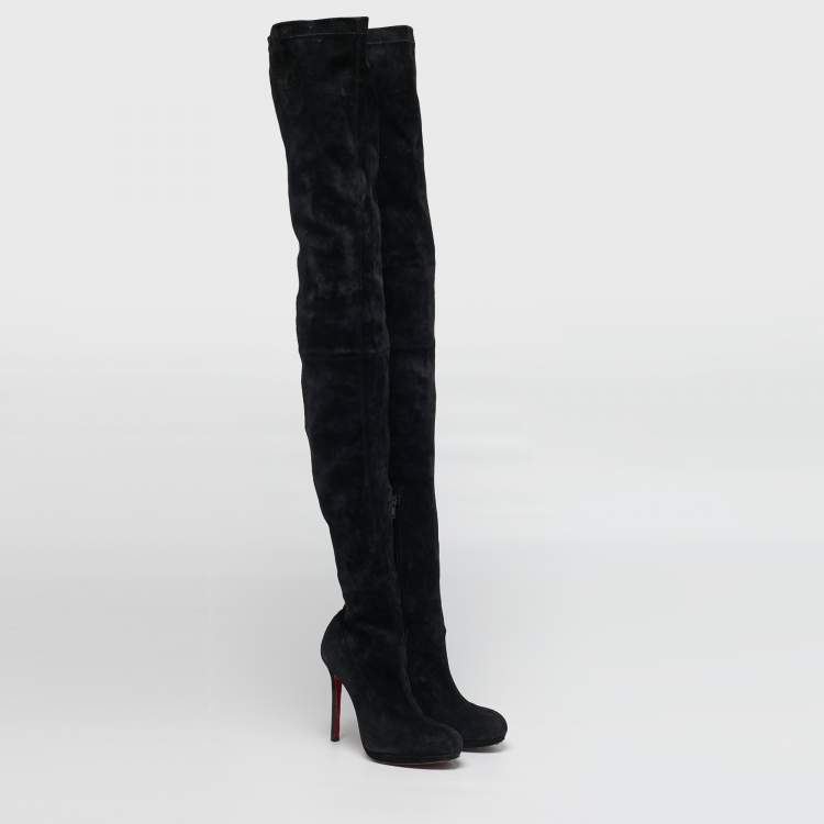 Pre Owned Christian Louboutin Size 36.5 Black Suede Knee Length Boots