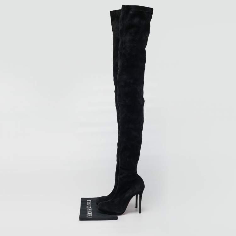 Pre Owned Christian Louboutin Size 36.5 Black Suede Knee Length Boots