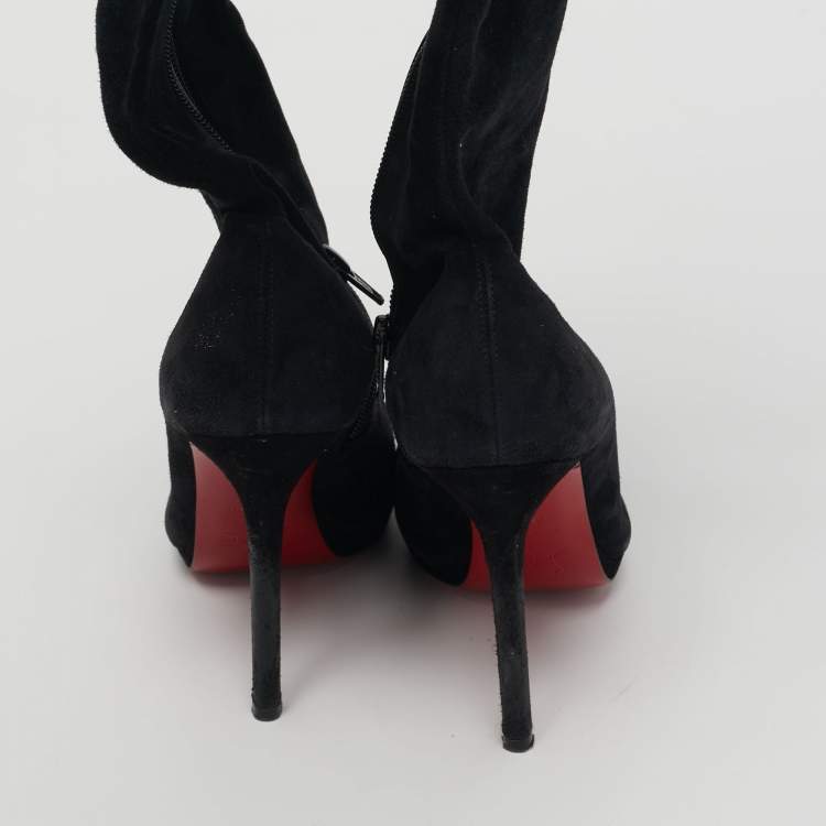 Pre Owned Christian Louboutin Size 36.5 Black Suede Knee Length Boots