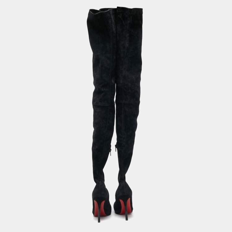 Pre Owned Christian Louboutin Size 36.5 Black Suede Knee Length Boots
