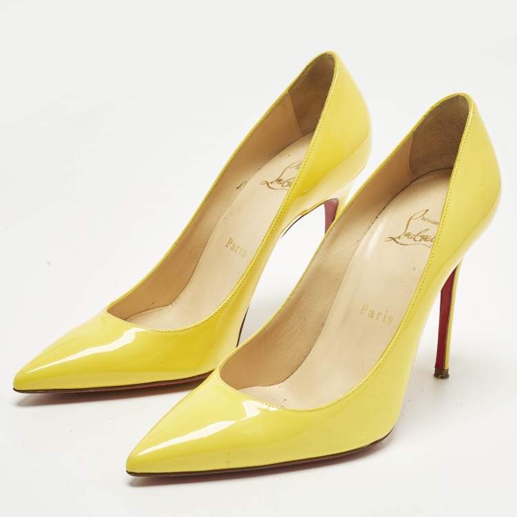 Pre Owned Christian Louboutin Kate Size 37 Yellow Patent Leather Pumps