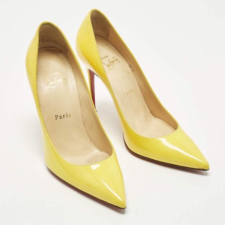 Pre Owned Christian Louboutin Kate Size 37 Yellow Patent Leather Pumps