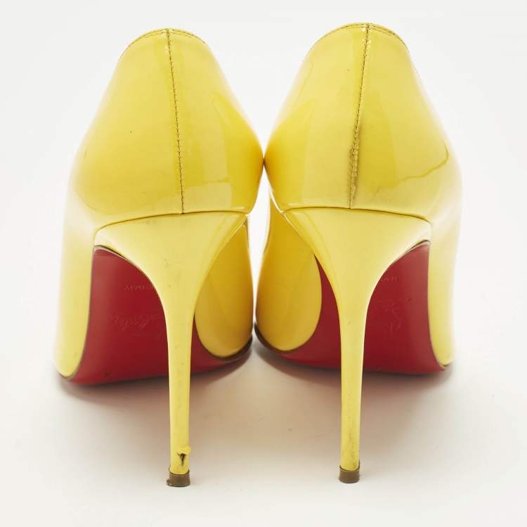 Pre Owned Christian Louboutin Kate Size 37 Yellow Patent Leather Pumps