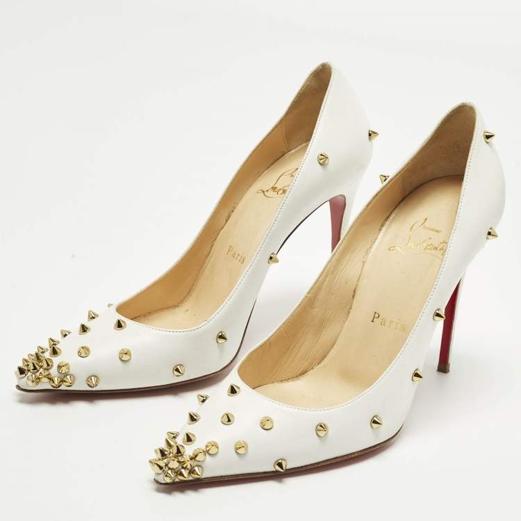 Pre Owned Christian Louboutin Degraspike Size 37 White Leather Pumps