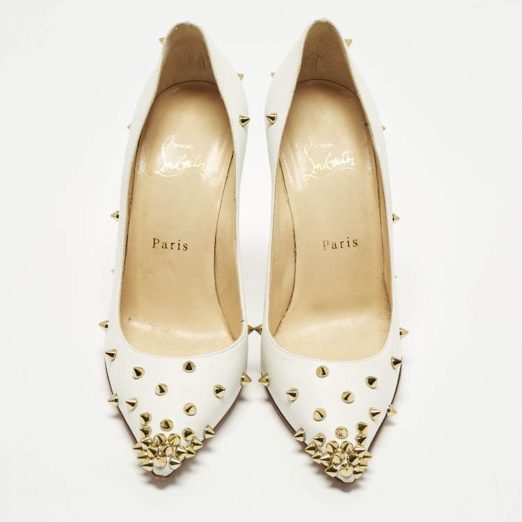 Pre Owned Christian Louboutin Degraspike Size 37 White Leather Pumps