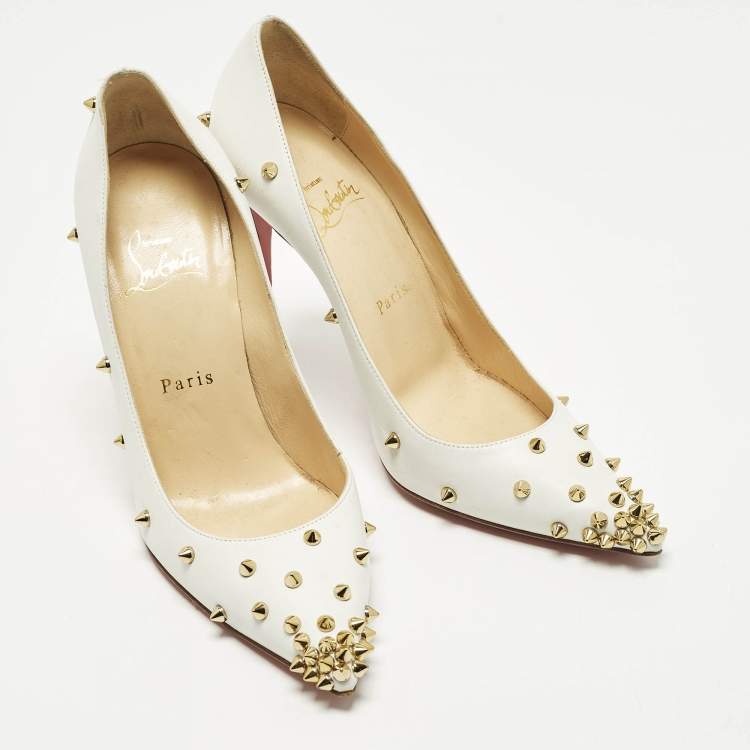 Pre Owned Christian Louboutin Degraspike Size 37 White Leather Pumps
