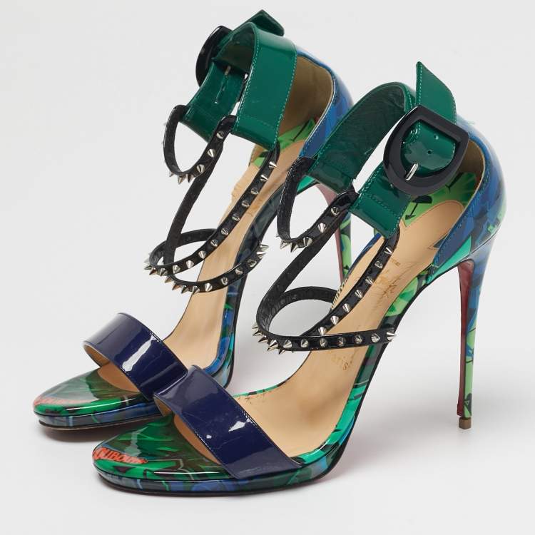 Pre Owned Christian Louboutin Choca Lux Size 39 Multicolor Patent Leather Ankle Strap Sandals
