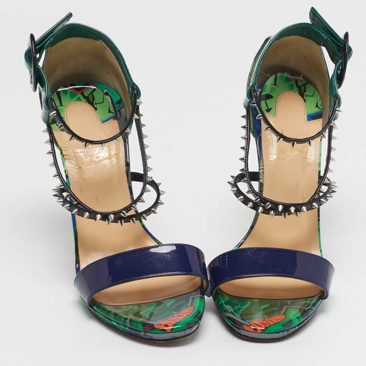 Pre Owned Christian Louboutin Choca Lux Size 39 Multicolor Patent Leather Ankle Strap Sandals