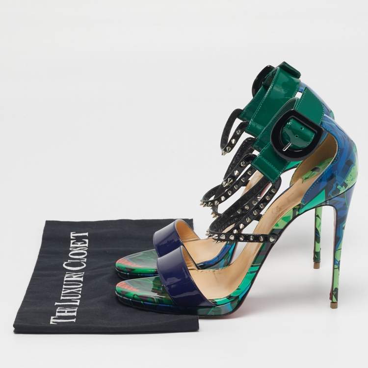 Pre Owned Christian Louboutin Choca Lux Size 39 Multicolor Patent Leather Ankle Strap Sandals