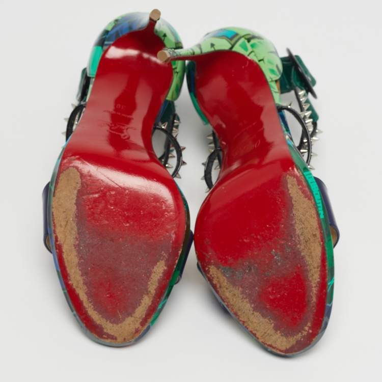 Pre Owned Christian Louboutin Choca Lux Size 39 Multicolor Patent Leather Ankle Strap Sandals