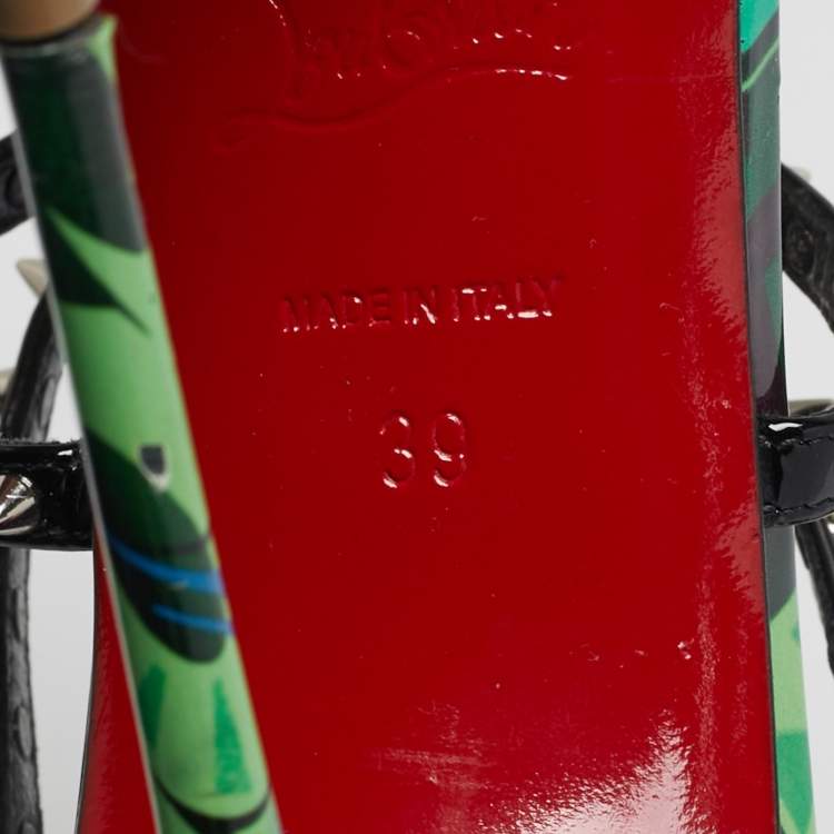 Pre Owned Christian Louboutin Choca Lux Size 39 Multicolor Patent Leather Ankle Strap Sandals