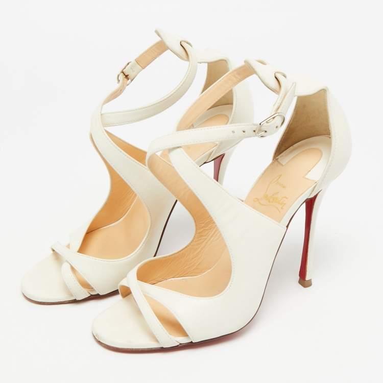 Pre Owned Christian Louboutin malefissima Size 37 White Leather Ankle Strap Sandals
