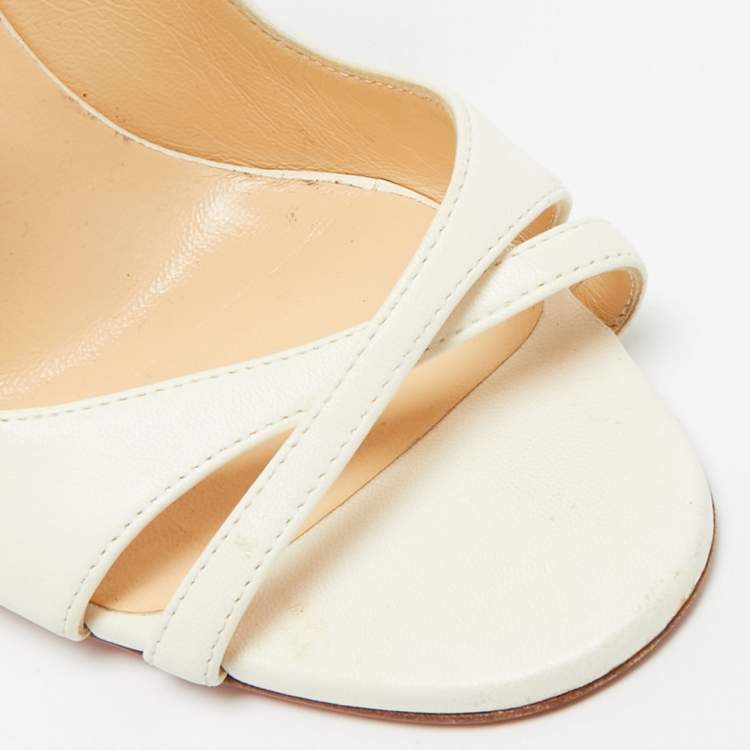 Pre Owned Christian Louboutin malefissima Size 37 White Leather Ankle Strap Sandals