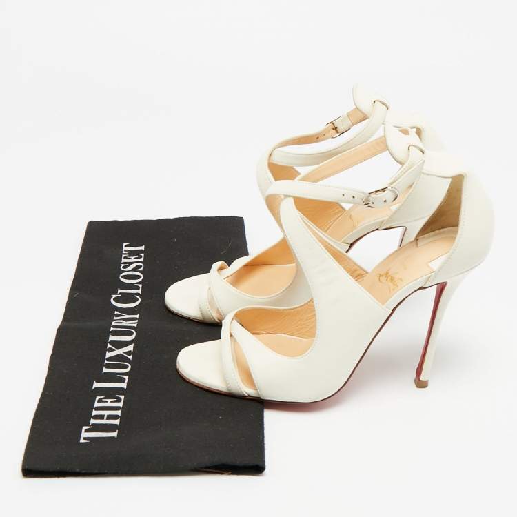 Pre Owned Christian Louboutin malefissima Size 37 White Leather Ankle Strap Sandals