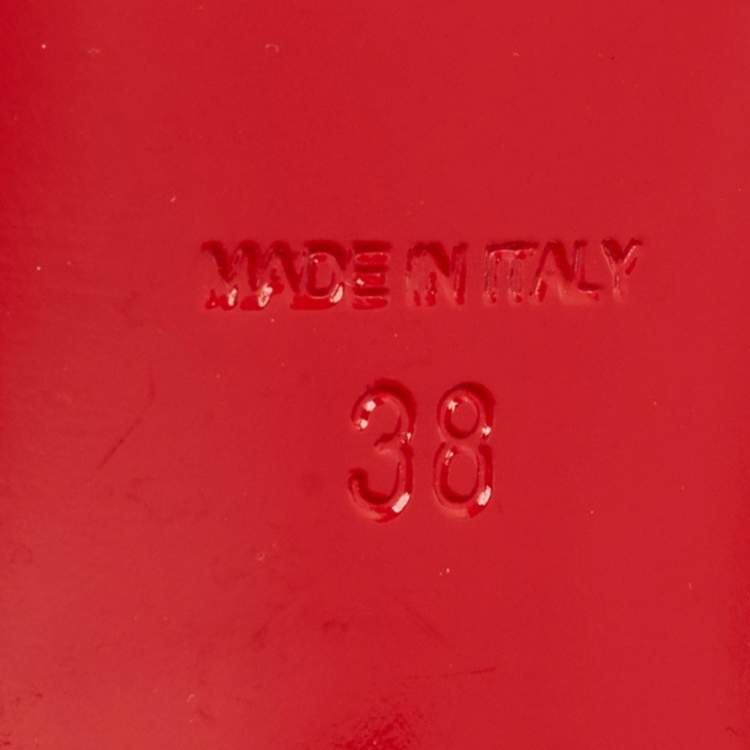 Pre Owned Christian Louboutin Size 38 Green Croc Embossed Leather Lock Art Slide Sandals