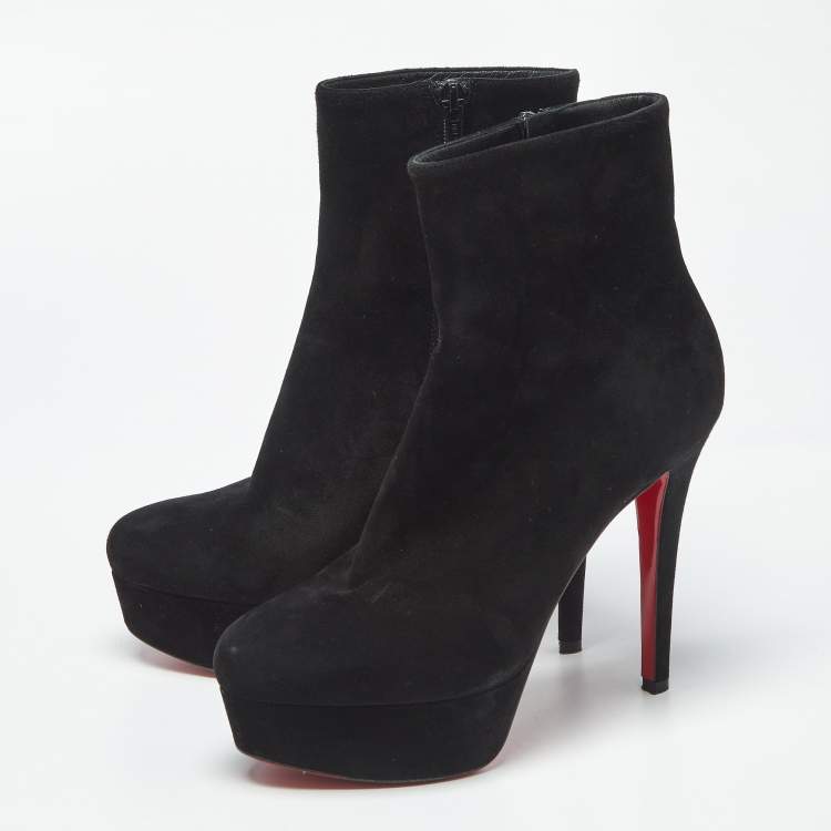 Pre Owned Christian Louboutin Lady Daf Size 36.5 Black Suede Booty Platform Ankle Length Boots