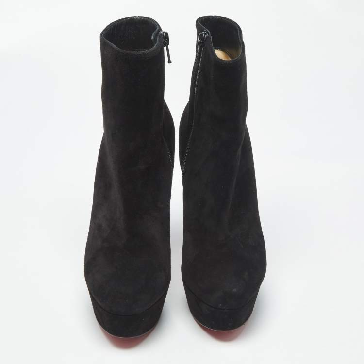 Pre Owned Christian Louboutin Lady Daf Size 36.5 Black Suede Booty Platform Ankle Length Boots