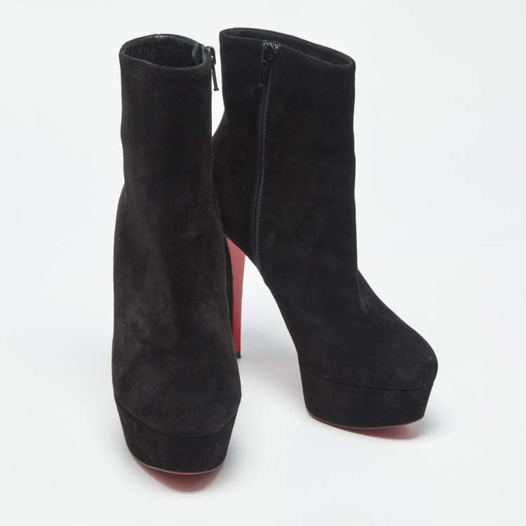 Pre Owned Christian Louboutin Lady Daf Size 36.5 Black Suede Booty Platform Ankle Length Boots