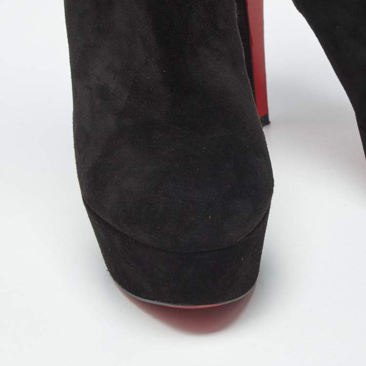 Pre Owned Christian Louboutin Lady Daf Size 36.5 Black Suede Booty Platform Ankle Length Boots