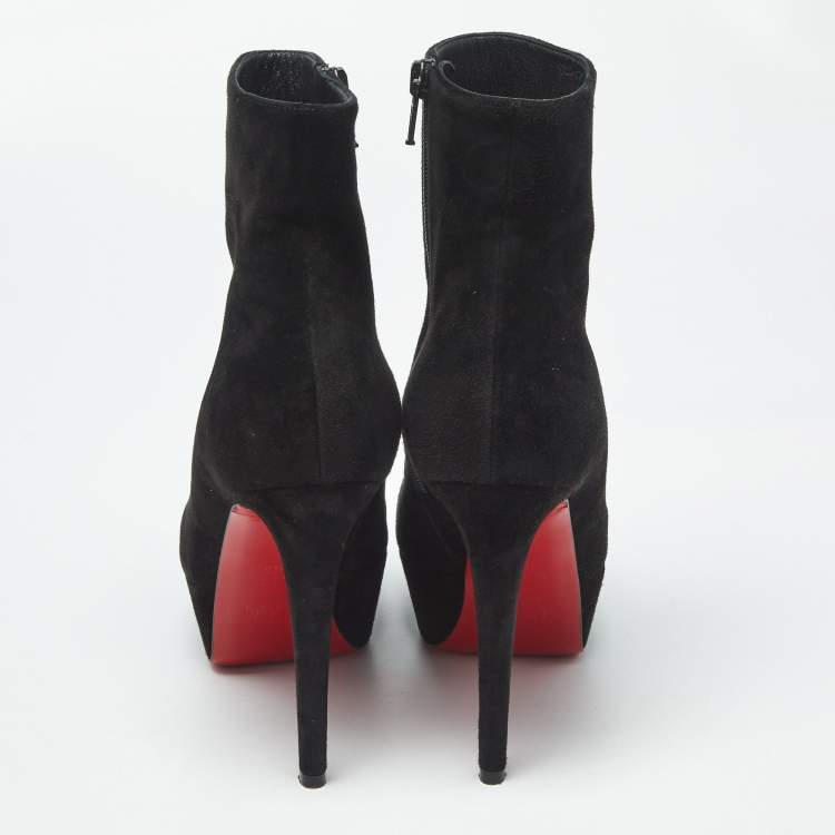 Pre Owned Christian Louboutin Lady Daf Size 36.5 Black Suede Booty Platform Ankle Length Boots