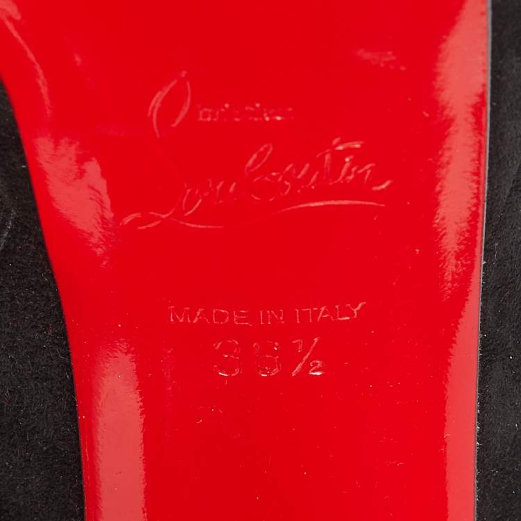 Pre Owned Christian Louboutin Lady Daf Size 36.5 Black Suede Booty Platform Ankle Length Boots