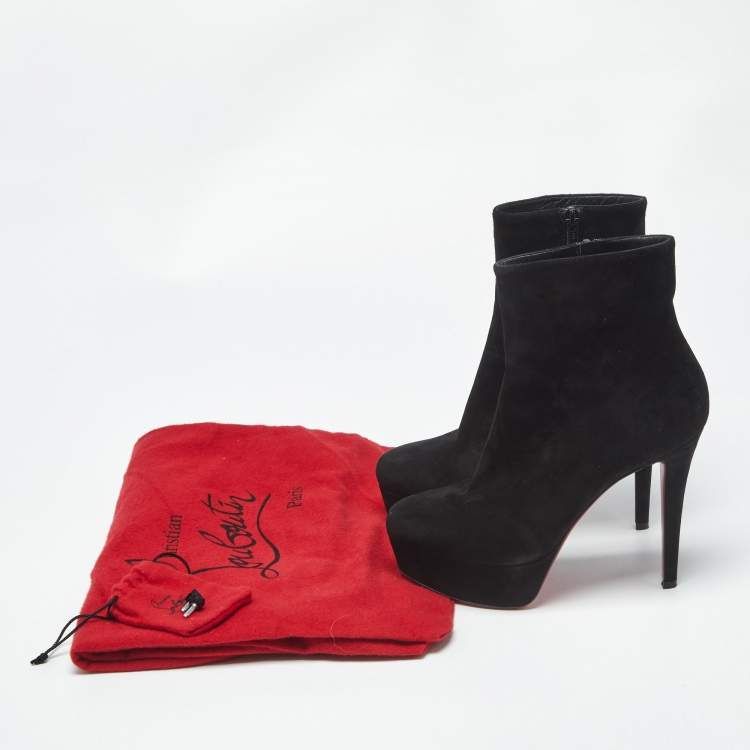 Pre Owned Christian Louboutin Lady Daf Size 36.5 Black Suede Booty Platform Ankle Length Boots