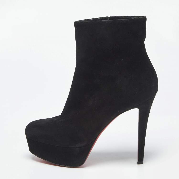 Pre Owned Christian Louboutin Lady Daf Size 36.5 Black Suede Booty Platform Ankle Length Boots