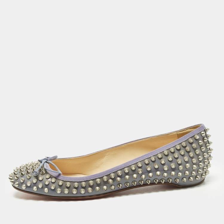 Pre Owned Christian Louboutin Jane Spike Size 41 Grey Patent Leather Ballet Flats