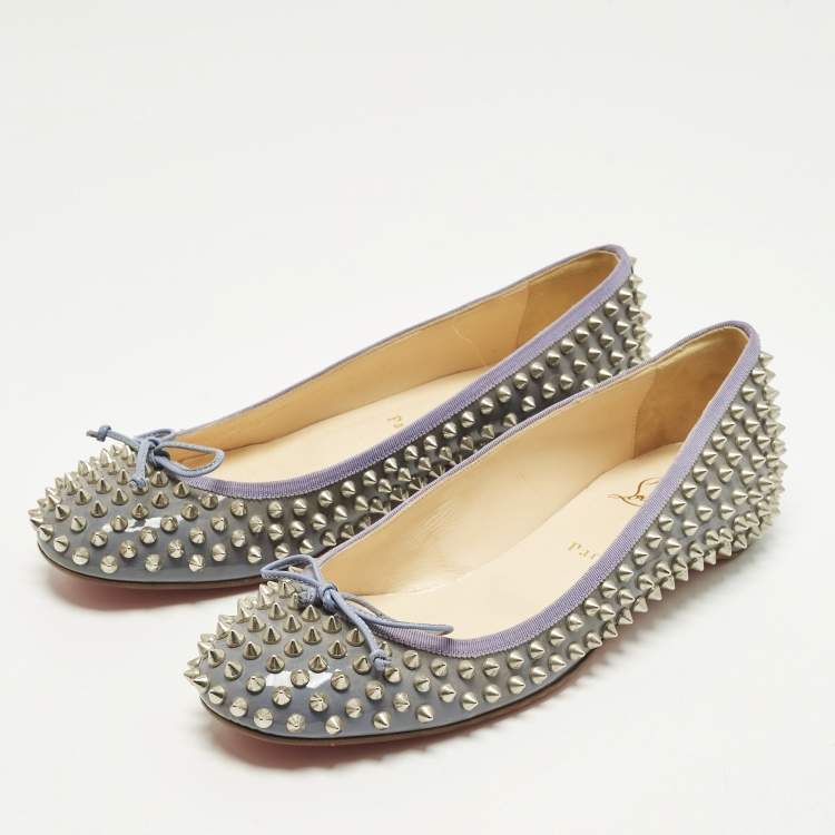 Pre Owned Christian Louboutin Jane Spike Size 41 Grey Patent Leather Ballet Flats