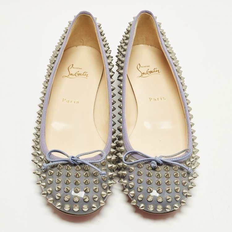 Pre Owned Christian Louboutin Jane Spike Size 41 Grey Patent Leather Ballet Flats