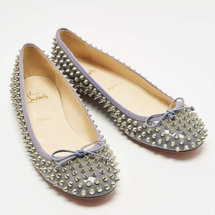 Pre Owned Christian Louboutin Jane Spike Size 41 Grey Patent Leather Ballet Flats