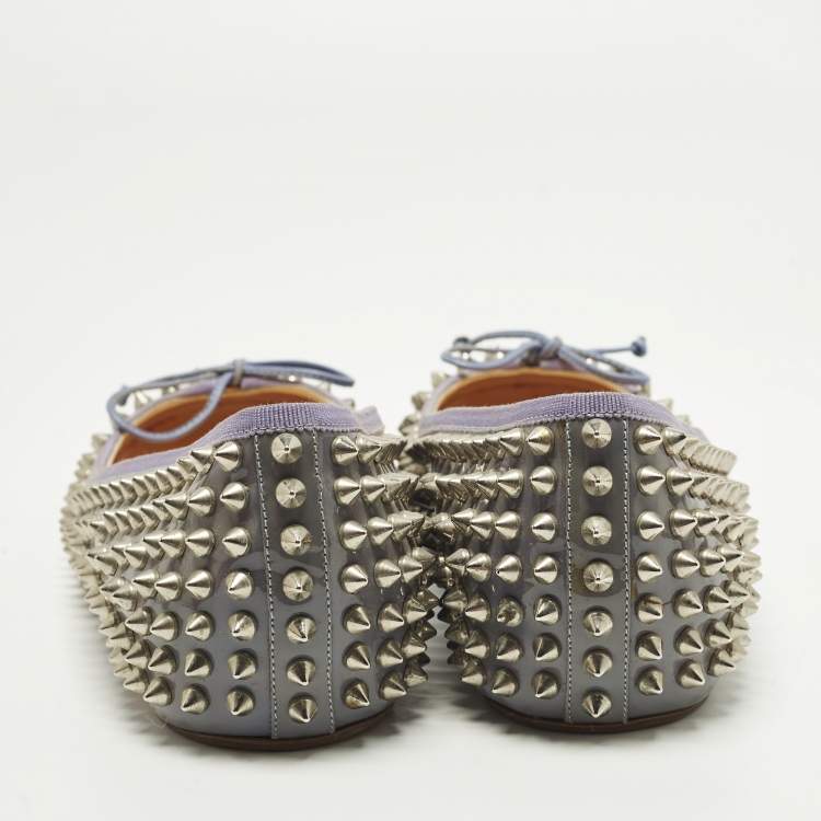 Pre Owned Christian Louboutin Jane Spike Size 41 Grey Patent Leather Ballet Flats