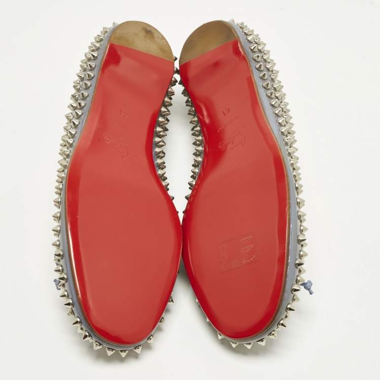 Pre Owned Christian Louboutin Jane Spike Size 41 Grey Patent Leather Ballet Flats
