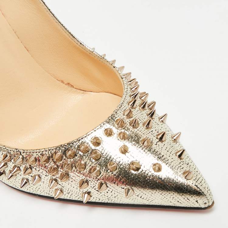 Pre Owned Christian Louboutin Escarpic Spike Size 37.5 Gold Metallic Leather Pointed Toe Pumps