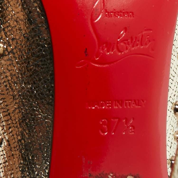 Pre Owned Christian Louboutin Escarpic Spike Size 37.5 Gold Metallic Leather Pointed Toe Pumps