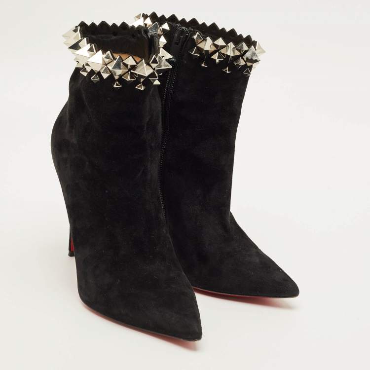 Pre Owned Christian Louboutin Firmamma Size 37.5 Black Suede Knee Length Boots