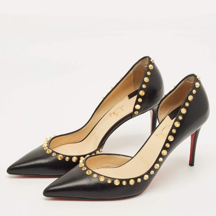 Pre Owned Christian Louboutin Irishell Size 38 Black Leather D'orsay Pumps