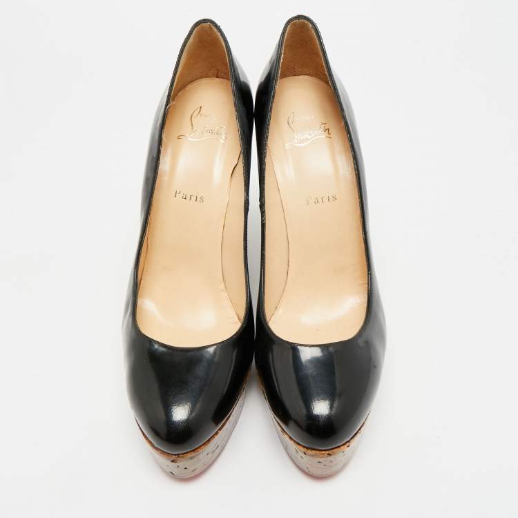 Pre Owned Christian Louboutin Simple Size 41 Black Patent Leather  Wedge Platform Pumps
