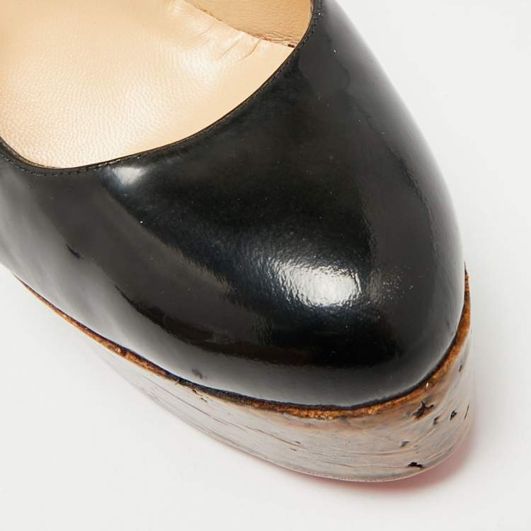 Pre Owned Christian Louboutin Simple Size 41 Black Patent Leather  Wedge Platform Pumps