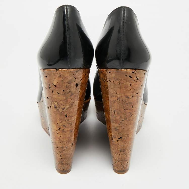 Pre Owned Christian Louboutin Simple Size 41 Black Patent Leather  Wedge Platform Pumps