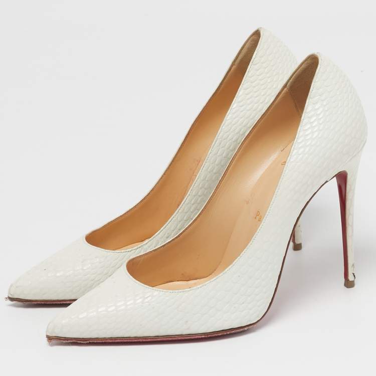Pre Owned Christian Louboutin So Kate Size 37 White Python Embossed Leather Pumps